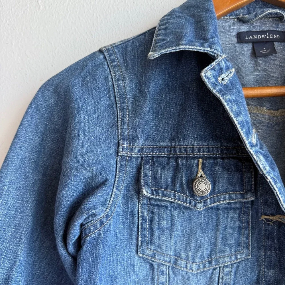 Lands End Kids Size 8 Blue Denim Jean Jacket Cotton Trucker Button Front